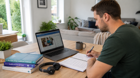 Learner completing an online Healthcare Assistant Course in the UK