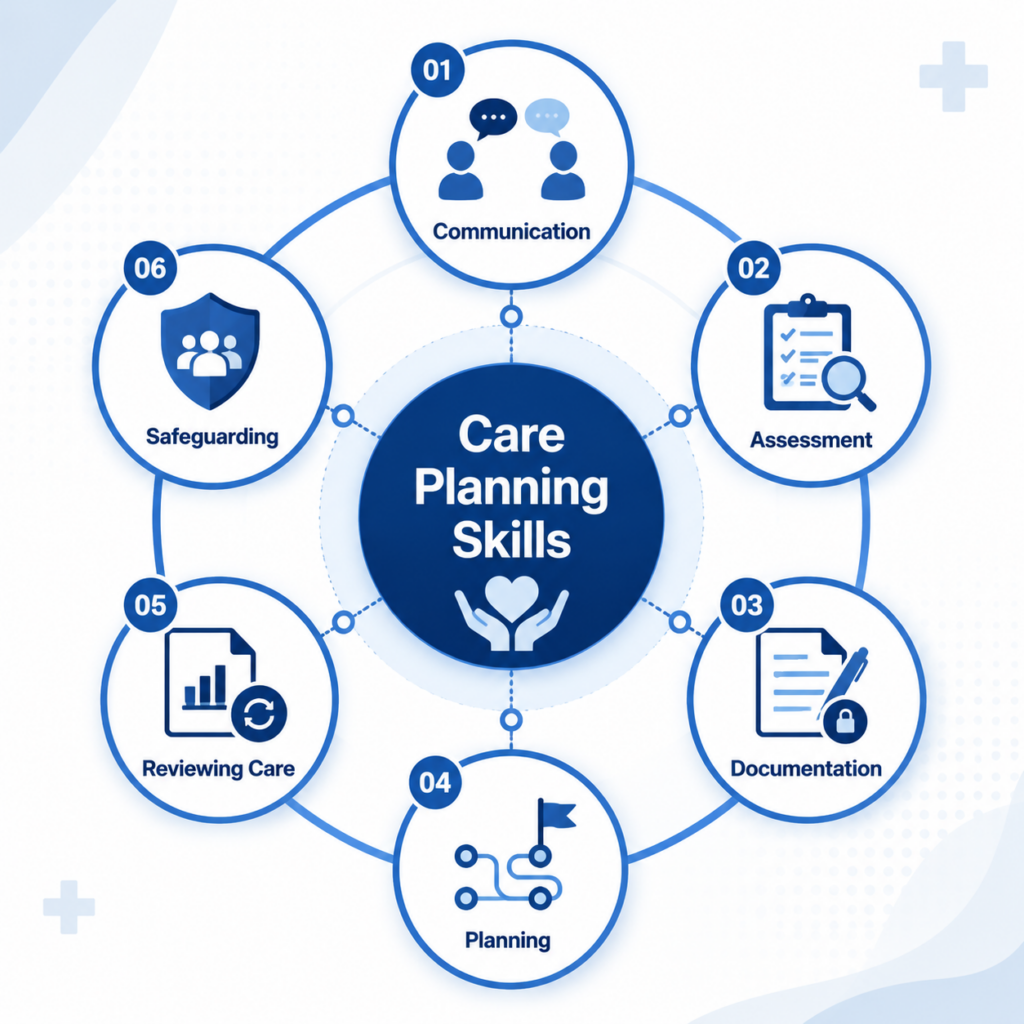 Skills developed through care planning training including communication, assessment and record keeping