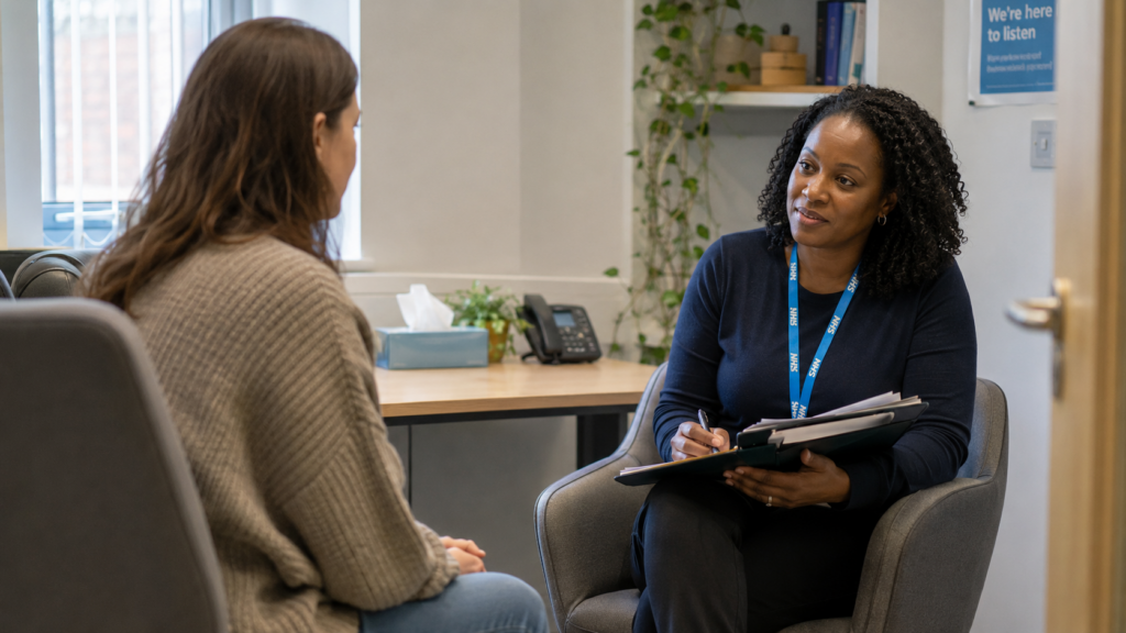 Mental health support professional responding to a wellbeing concern