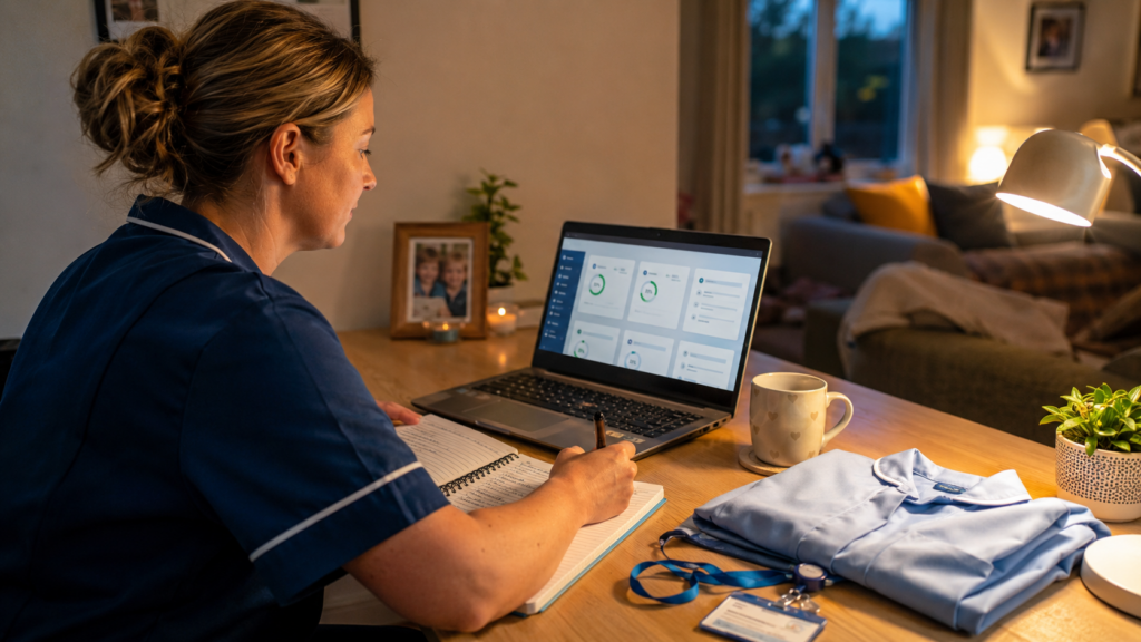 Care worker studying an online mental health nursing course