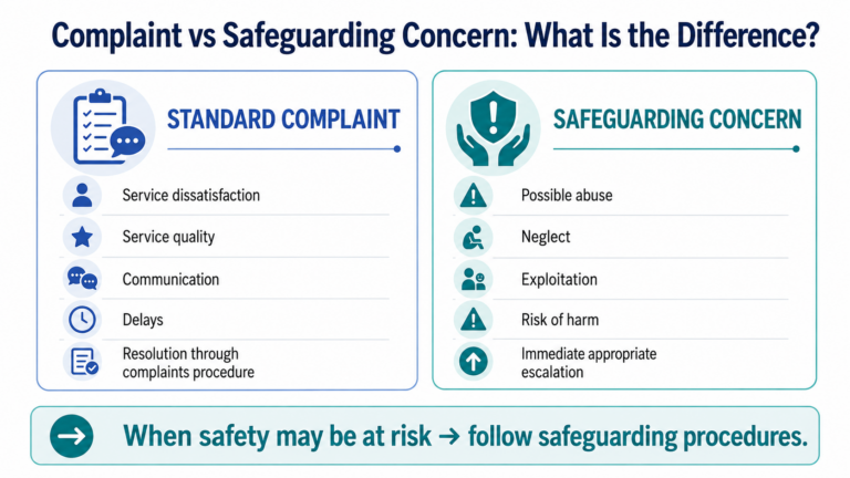 Comparison of a standard care complaint and a safeguarding concern