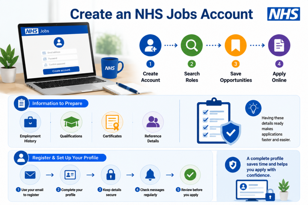 Create an NHS Jobs Account Infographic.