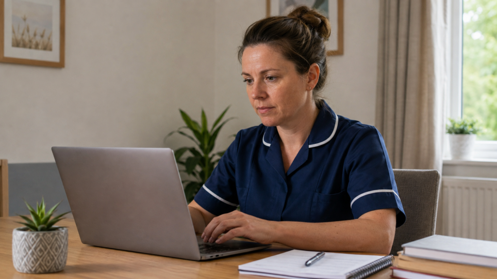 Health-and-social-care-professional-completing-online-training