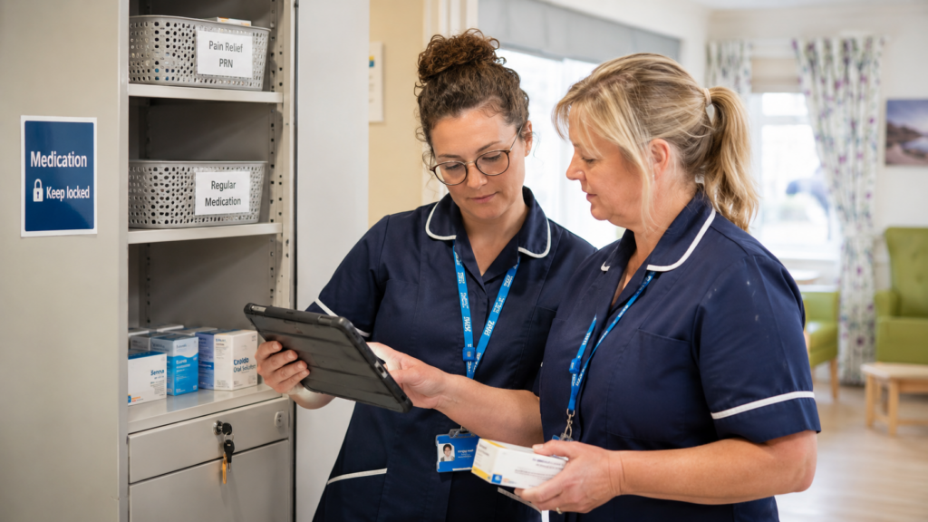 Medication management in health and social care with safe medicine checks and MAR records.