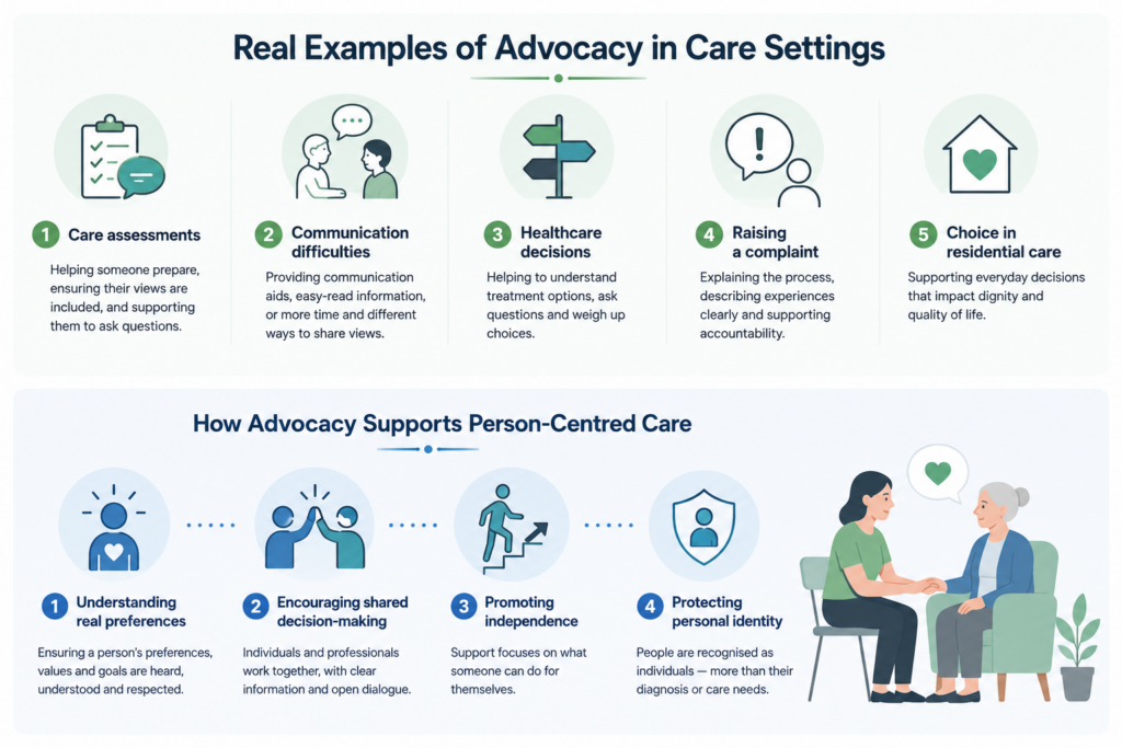 Real examples of Advocacy in care settings