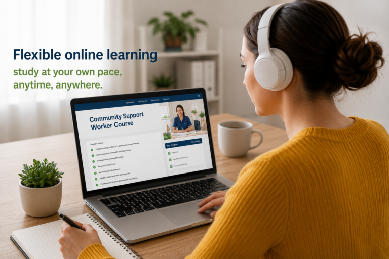 Student completing an online Community Support Worker Course
